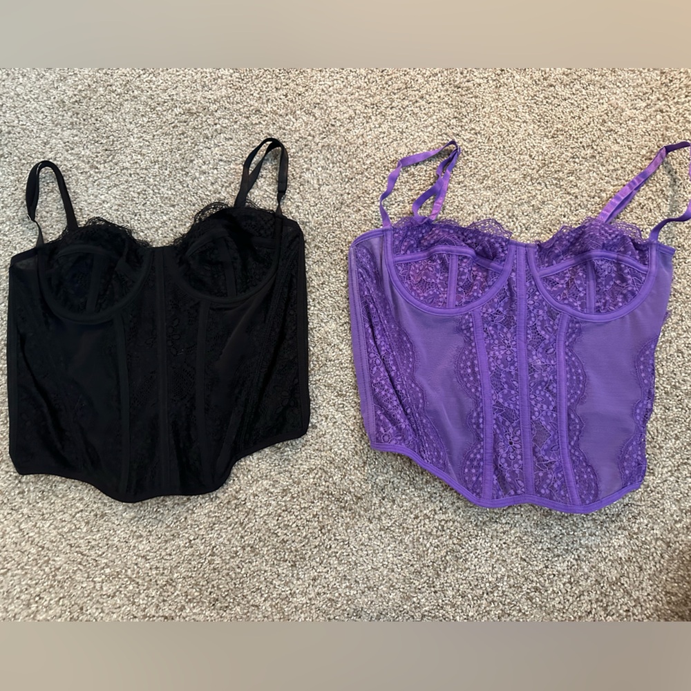 Women's Lace Bralette Set - Black and Purple